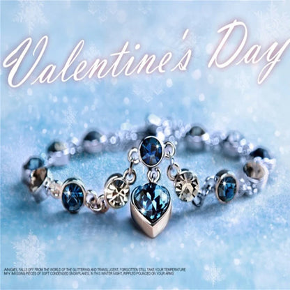 Pulsera de la suerte de color plateado para mujer, pulsera con dije de corazón de cristal azul para mujer, pulsera nupcial, compromiso, joyería fina, regalo 