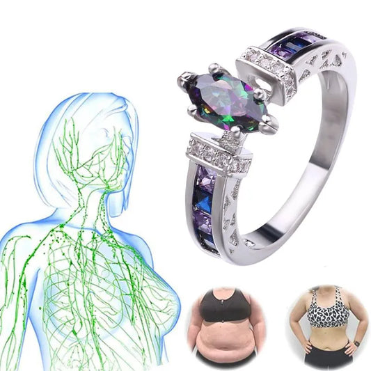 Anillo de cuarzo iónico de cristal Torina para mujer, anillo de cuarzo iónico con terapia iónica para adelgazar, anillos de terapia magnética para drenaje linfático 