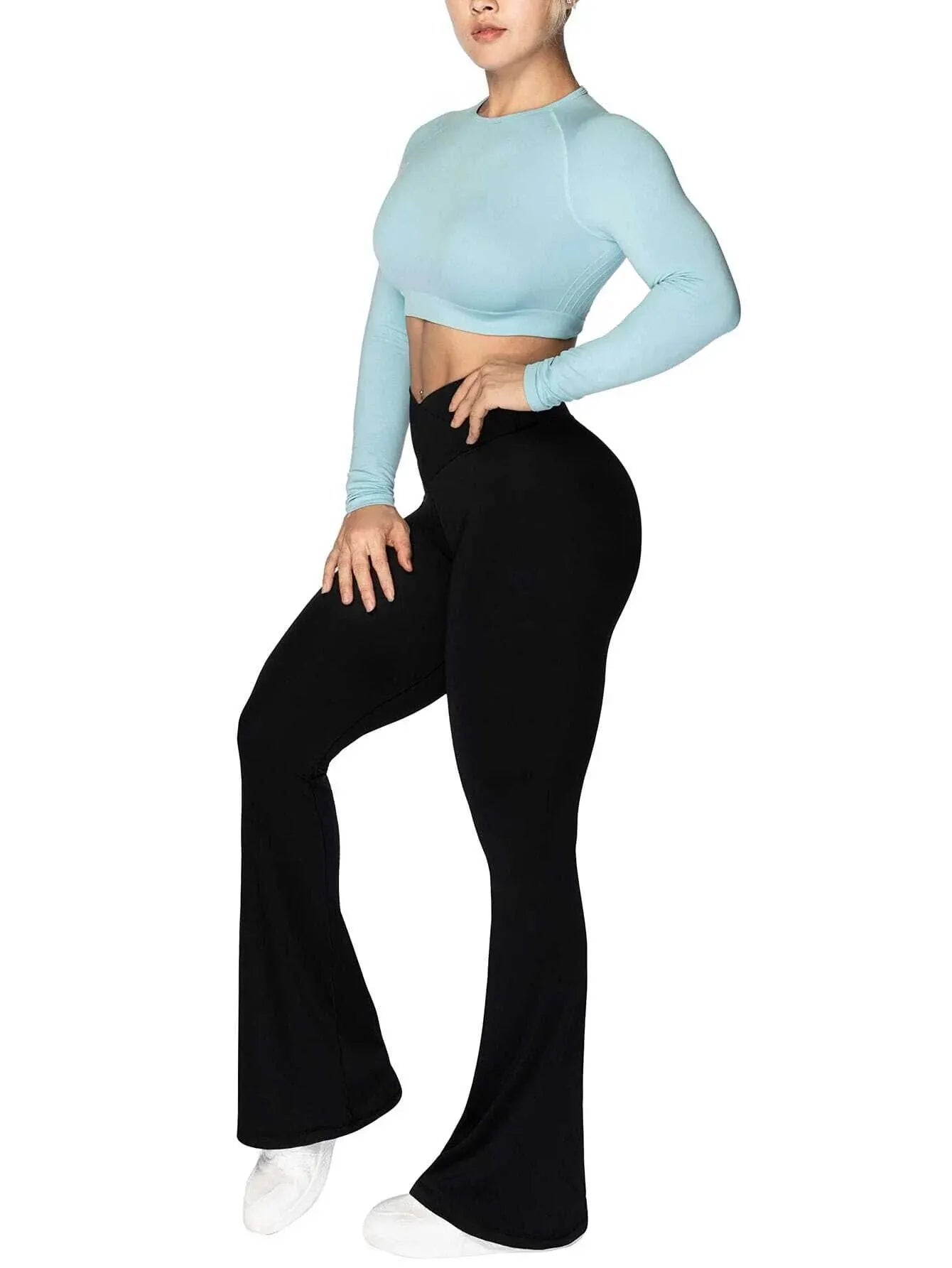 Women's High Waist Yoga Pants Fit Flared Leg for Summer Crossover Waist Wide Leg Pants Comfortable Fitness Sports Leggings Leedoar