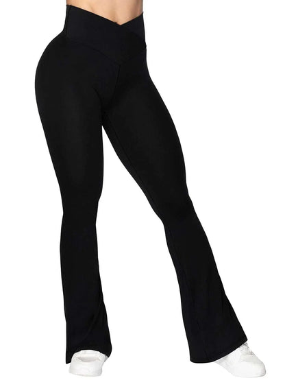 Women's High Waist Yoga Pants Fit Flared Leg for Summer Crossover Waist Wide Leg Pants Comfortable Fitness Sports Leggings Leedoar