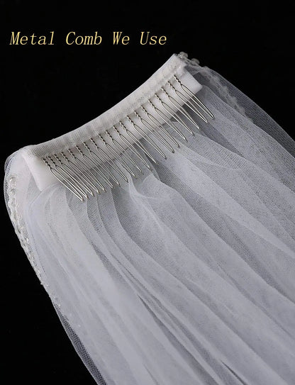 Women's Short 2 Tier Lace Wedding Bridal Veil With Comb