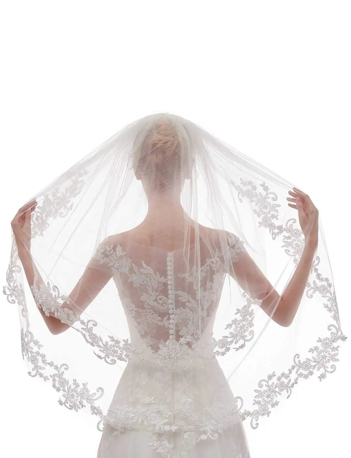 Women's Short 2 Tier Lace Wedding Bridal Veil With Comb