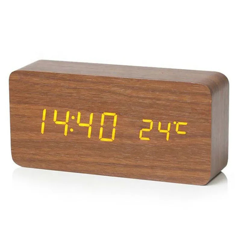 Reloj despertador digital de madera, reloj despertador LED con temperatura, relojes de escritorio para oficina, reloj de noche 