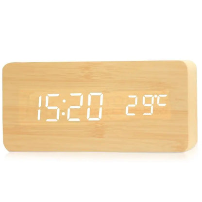 Reloj despertador digital de madera, reloj despertador LED con temperatura, relojes de escritorio para oficina, reloj de noche 