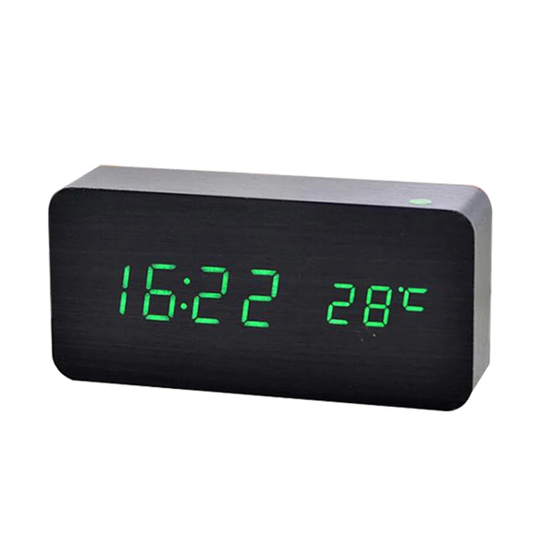 Reloj despertador digital de madera, reloj despertador LED con temperatura, relojes de escritorio para oficina, reloj de noche 