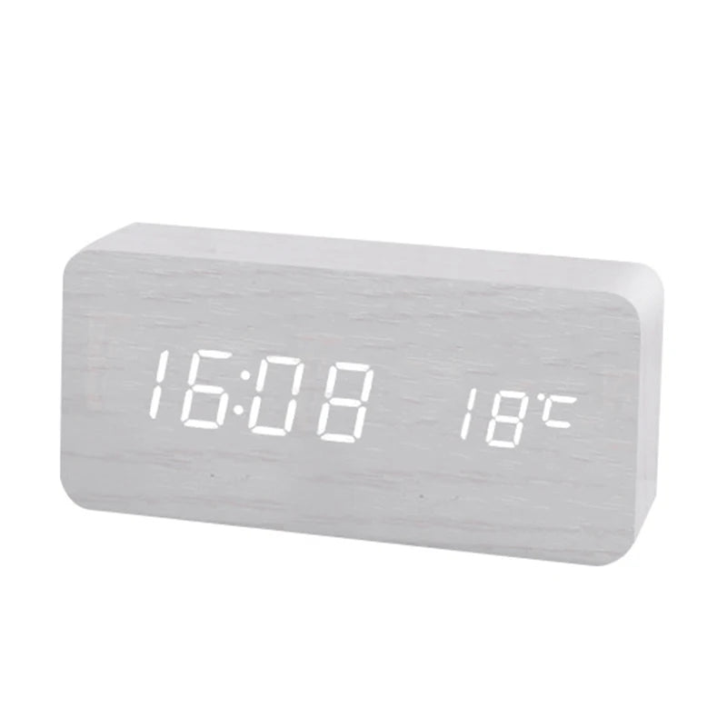 Reloj despertador digital de madera, reloj despertador LED con temperatura, relojes de escritorio para oficina, reloj de noche 