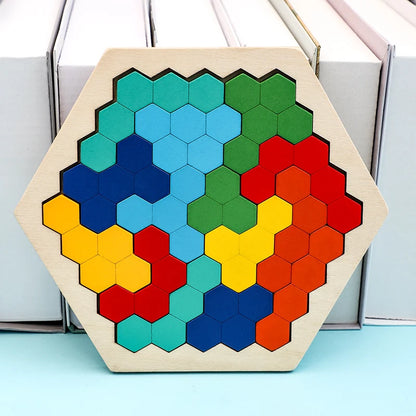 Rompecabezas hexagonal de madera para niños, bloques con patrones de formas, juguete de rompecabezas Tangram, juego de lógica geométrica, regalo educativo Montessori 