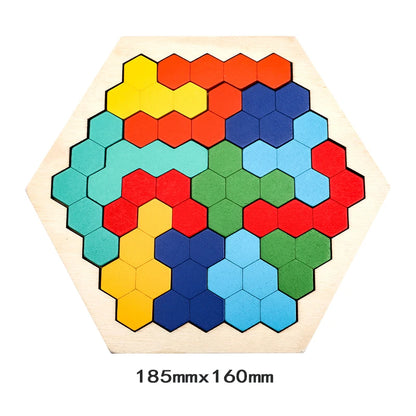 Rompecabezas hexagonal de madera para niños, bloques con patrones de formas, juguete de rompecabezas Tangram, juego de lógica geométrica, regalo educativo Montessori 