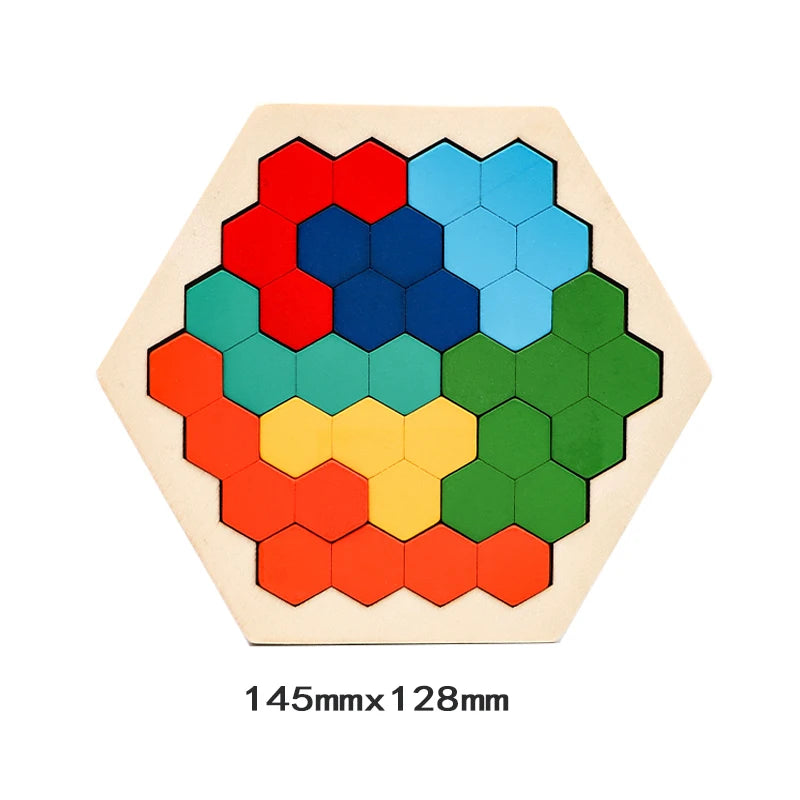 Rompecabezas hexagonal de madera para niños, bloques con patrones de formas, juguete de rompecabezas Tangram, juego de lógica geométrica, regalo educativo Montessori 