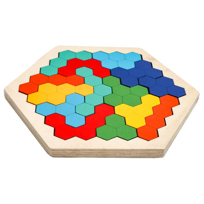 Rompecabezas hexagonal de madera para niños, bloques con patrones de formas, juguete de rompecabezas Tangram, juego de lógica geométrica, regalo educativo Montessori 