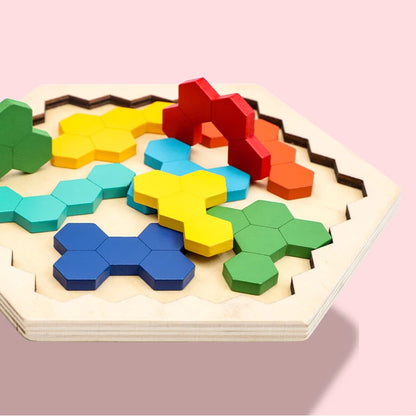 Rompecabezas hexagonal de madera para niños, bloques con patrones de formas, juguete de rompecabezas Tangram, juego de lógica geométrica, regalo educativo Montessori 