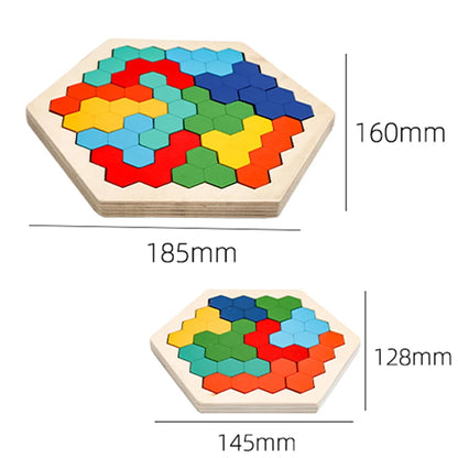 Rompecabezas hexagonal de madera para niños, bloques con patrones de formas, juguete de rompecabezas Tangram, juego de lógica geométrica, regalo educativo Montessori 