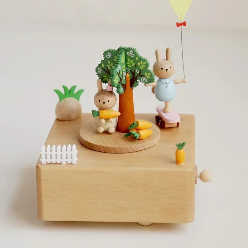 Wooden Ornament Music Box Wooden Mushroom Jellyfish Shaped Handicraft Music Box Flying Seagulls Home Decoration Ornament Leedoar