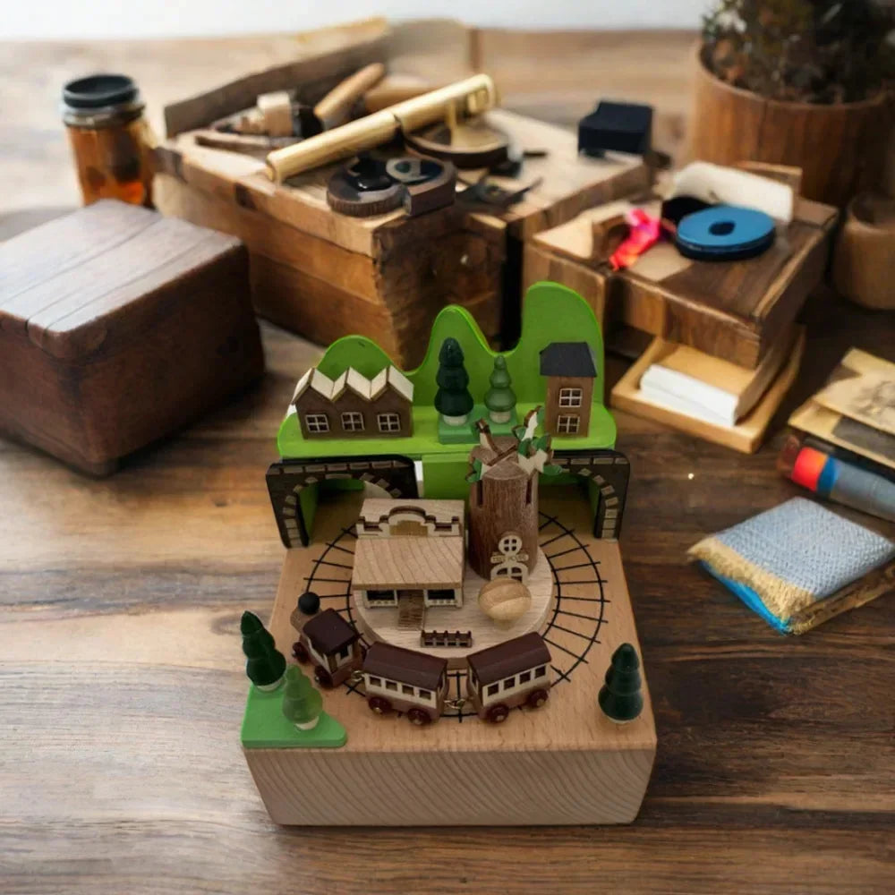 Caja de música con adorno de madera, caja de música artesanal con forma de medusa y hongo de madera, gaviotas voladoras, adorno decorativo para el hogar