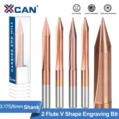 XCAN V Shape End Mill 3.175/6mm Shank Milling Cutter 45/60 Degrees 2 Flute Engraving Bit Router Bit CNC Carving Bit Leedoar