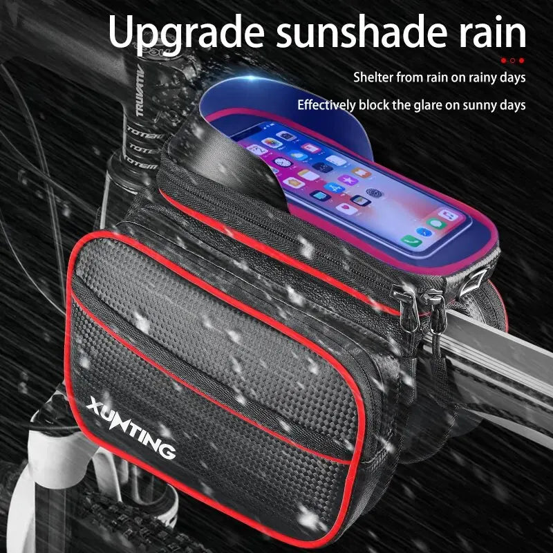 Xunting Bicycle Pannier Top Front Tube Frame Bag Waterproof MTB Road Bike Storage 6.0 Inches Phone Case Cycling Bag Touch Screen Leedoar