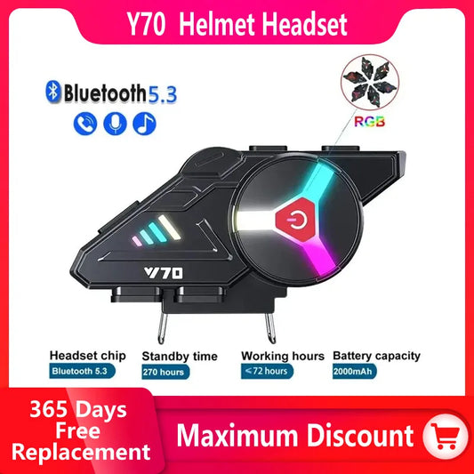 Y70 V5.3 RGB Luzes Coloridas Motocicleta Bluetooth Capacete Fone de Ouvido Fone de Ouvido IPX6 À Prova D'Água Suporte Conectando 2 Telefones Ao Mesmo Tempo 