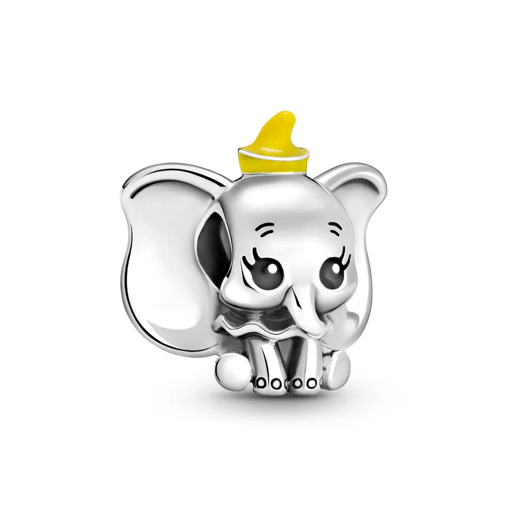 Yellow Dumbo Charms Fit Original Pandora Bracelets Women Fine Jewelry Heart Dog Flower Pendant Beads Party GIfts DIY Wholesale Leedoar