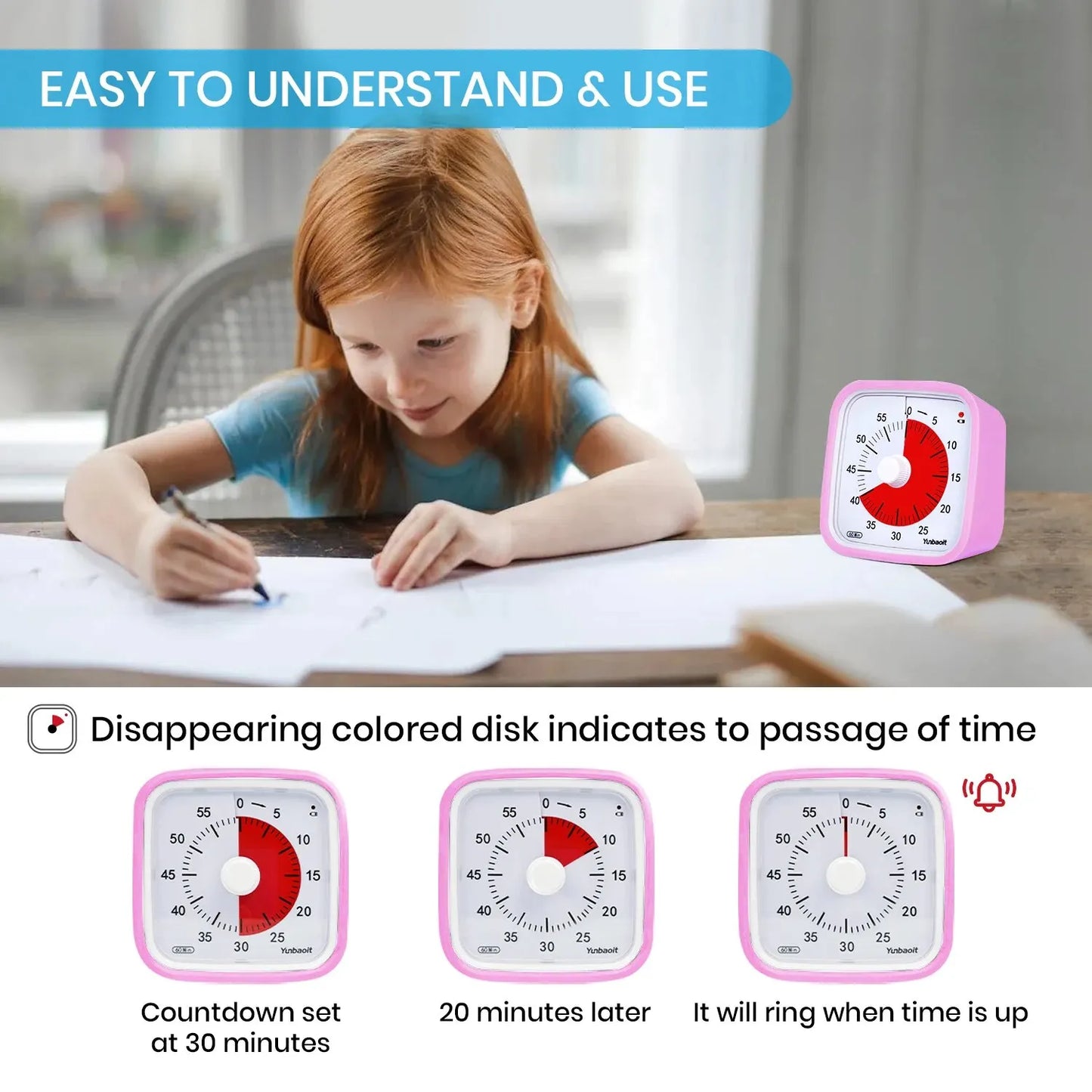 Yunbaoit VT01 Upgraded 60 Minute Visual Timer with Protective Case Silent Countdown Timer for Kids Leedoar