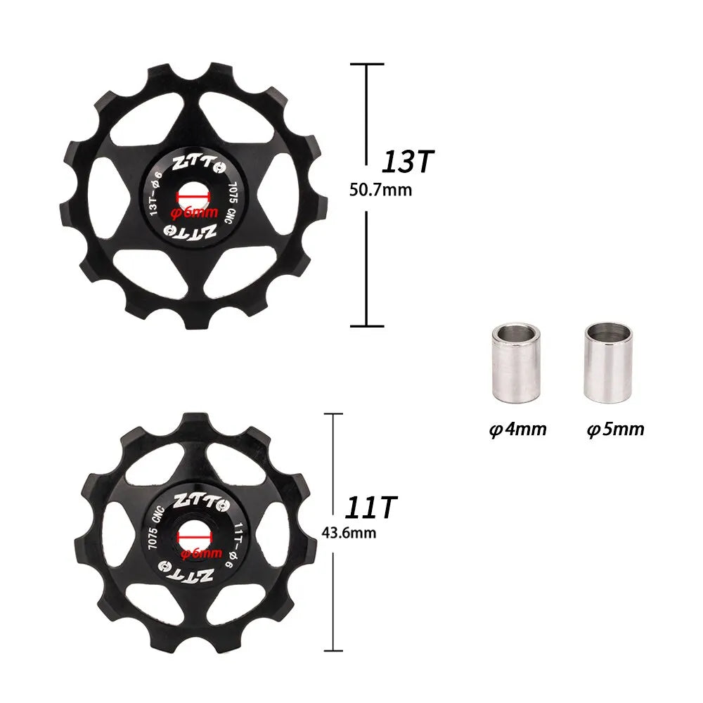 ZTTO 11T 13T MTB Bicycle Rear Derailleur Jockey Wheel Steel Bearing Pulley AL7075 CNC Road Bike Guide Roller Idler 4mm 5mm 6mm Leedoar