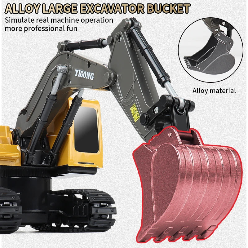 ZWN 2.4G Remote Control Excavator Dump Truck RC Model Car Toy Professional Alloy Plastic Simulation Construction Vehicle for Kid Leedoar