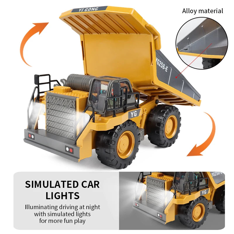 ZWN 2.4G Remote Control Excavator Dump Truck RC Model Car Toy Professional Alloy Plastic Simulation Construction Vehicle for Kid Leedoar