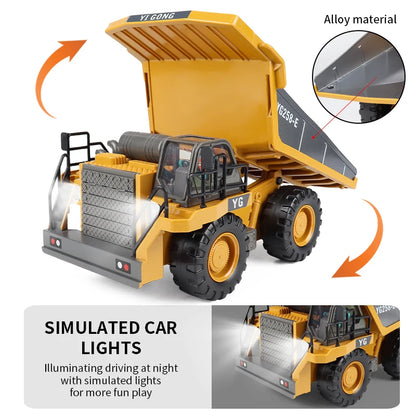 ZWN 2.4G Remote Control Excavator Dump Truck RC Model Car Toy Professional Alloy Plastic Simulation Construction Vehicle for Kid Leedoar