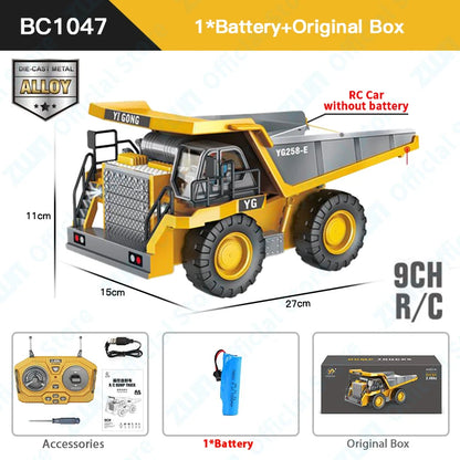 ZWN 2.4G Remote Control Excavator Dump Truck RC Model Car Toy Professional Alloy Plastic Simulation Construction Vehicle for Kid Leedoar