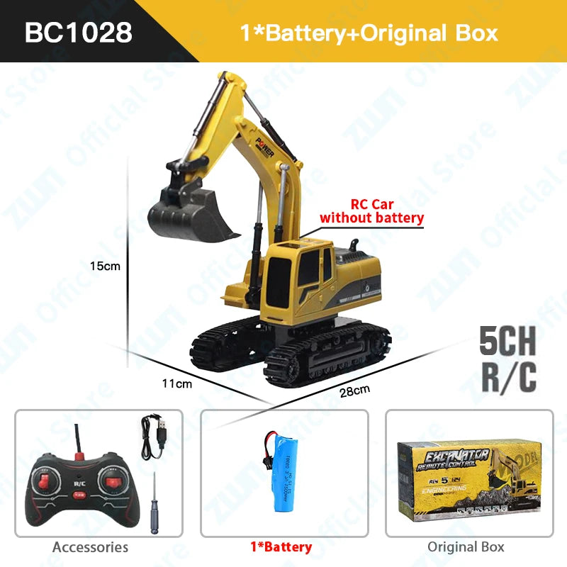 ZWN 2.4G Remote Control Excavator Dump Truck RC Model Car Toy Professional Alloy Plastic Simulation Construction Vehicle for Kid Leedoar