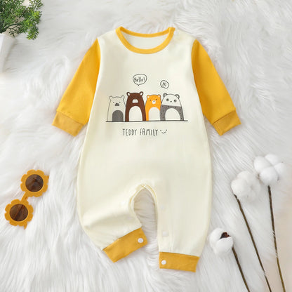 hibobi 100% Cotton Newborn Jumpsuit Comfortable Cute Animal Patterns Round Neck Baby Crawling Suit 0-18m Toddler Onesie Leedoar