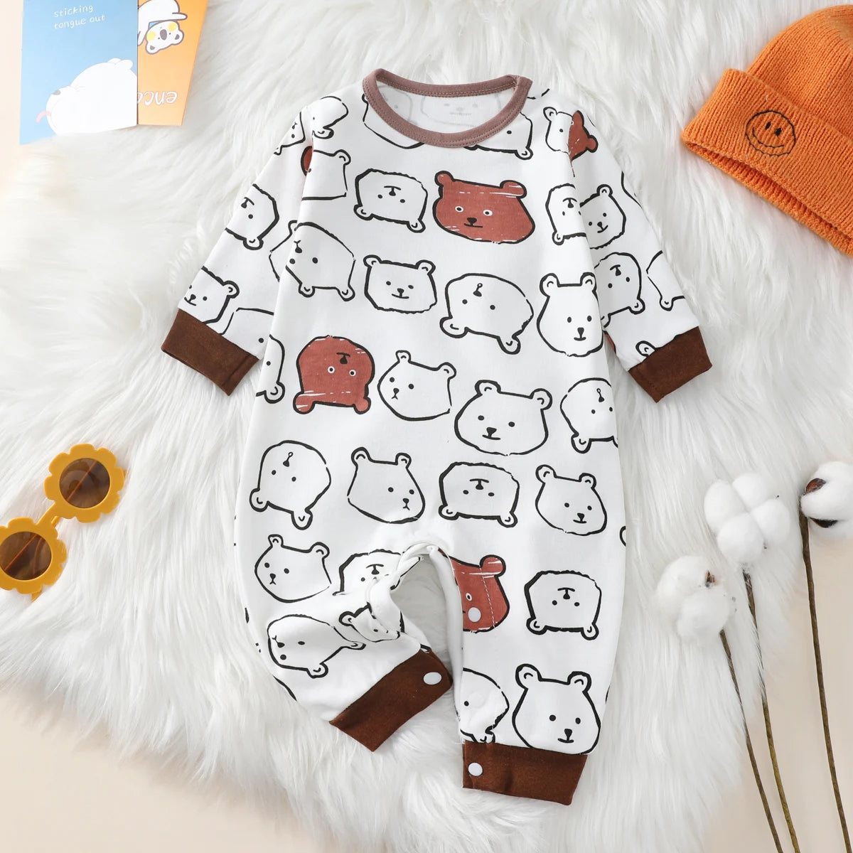 hibobi 100% Cotton Newborn Jumpsuit Comfortable Cute Animal Patterns Round Neck Baby Crawling Suit 0-18m Toddler Onesie Leedoar