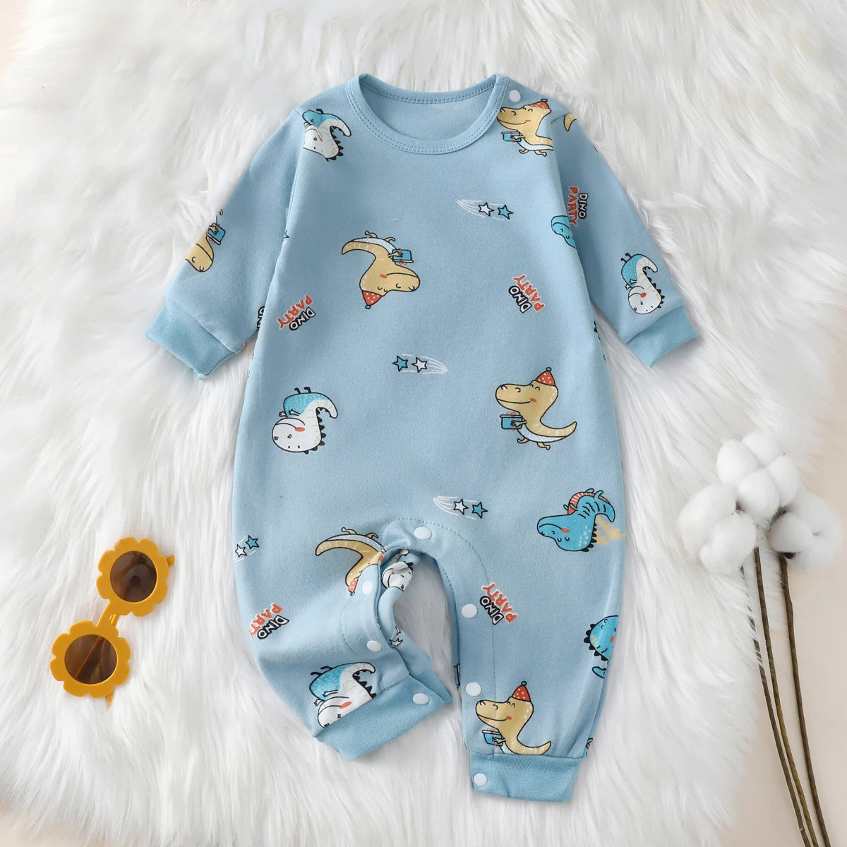 hibobi 100% Cotton Newborn Jumpsuit Comfortable Cute Animal Patterns Round Neck Baby Crawling Suit 0-18m Toddler Onesie Leedoar