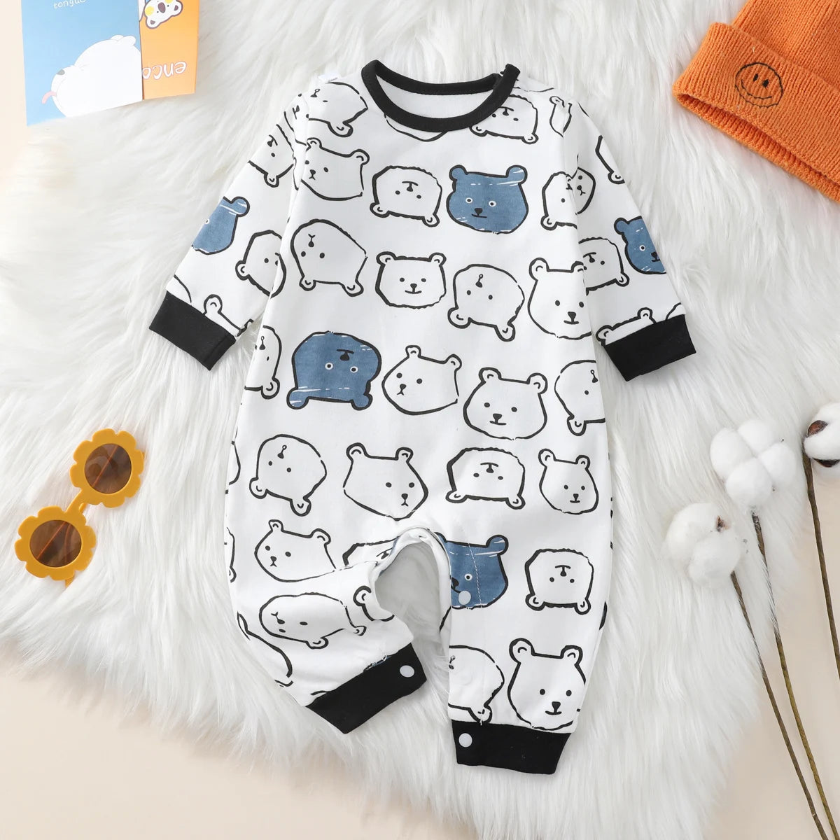 hibobi 100% Cotton Newborn Jumpsuit Comfortable Cute Animal Patterns Round Neck Baby Crawling Suit 0-18m Toddler Onesie Leedoar