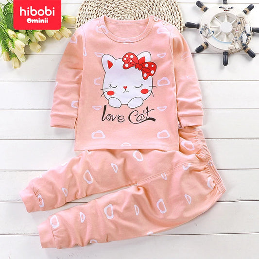 Hibobi Conjunto de ropa interior para niños de 2 piezas Ropa de otoño para niñas Pantalones largos Pijamas Ropa para el hogar 