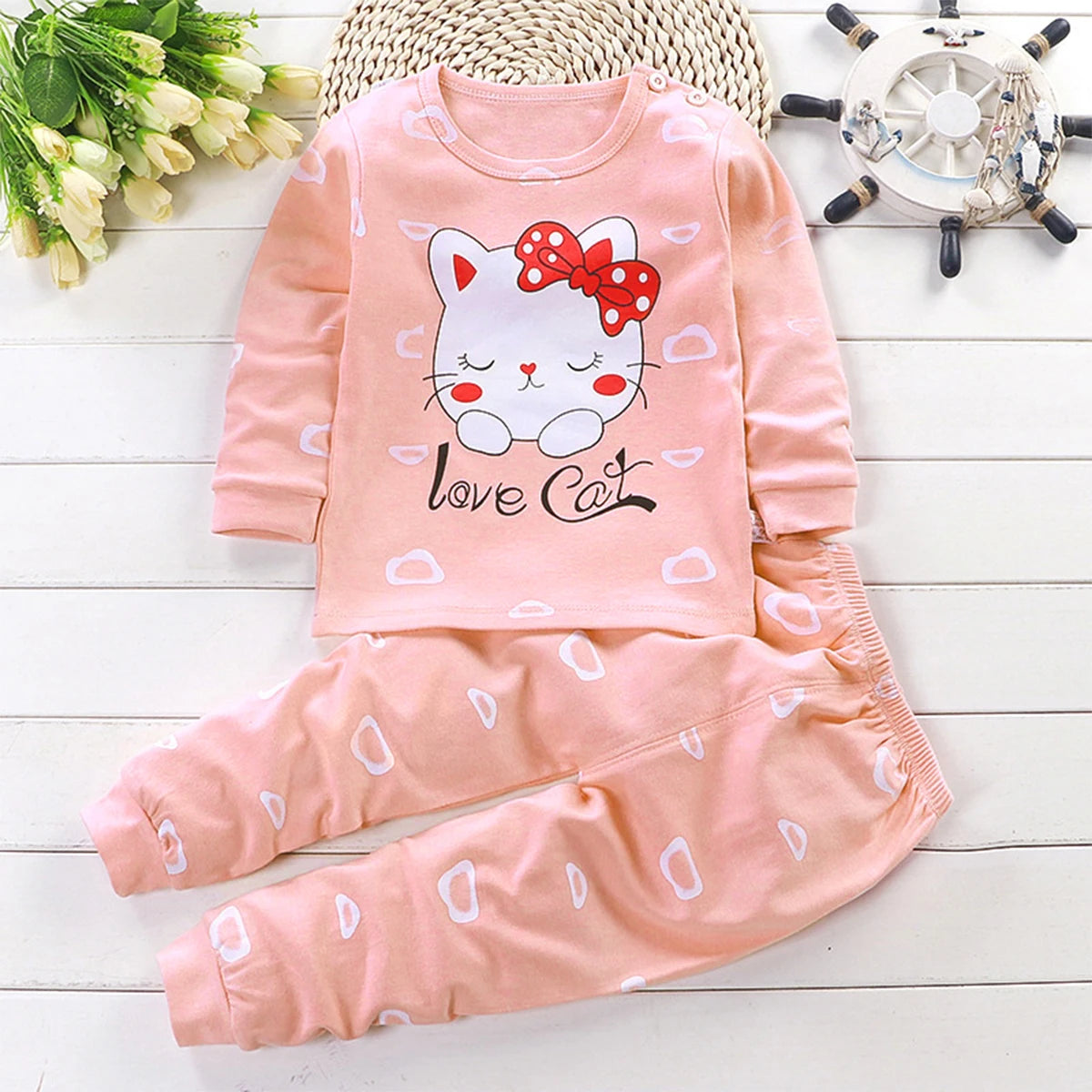 hibobi 2-piece Children's Clothing Children's Underwear Set Baby Girl's Autumn Clothes Long Pants Pajamas Home Clothes Leedoar