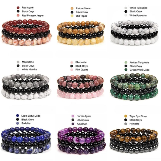 Juego de pulseras de piedra natural kirykle, 3 piezas/juego, pulseras de cuentas de ojo de tigre, hematita y obsidiana para hombres, para proteger la salud, joyería del alma 