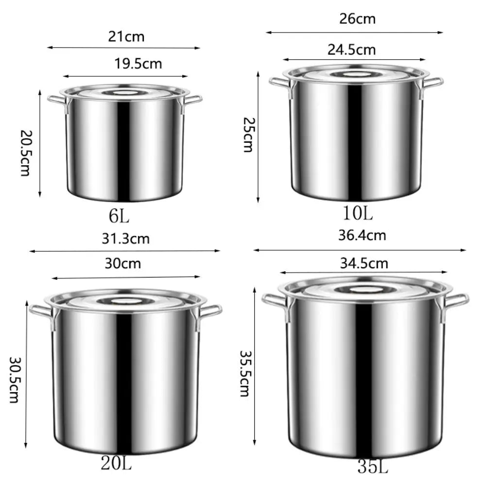 large Stainless steel thick Soup pot with handle lid big pot bucket pail water barrel household chef used kitchen cooking pots