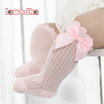 lawadka Baby Girl Socks Toddler Baby Bow Cotton Summer Mesh Baby Knee Socks Newborn Infant Non-slip Long Baby Boys Socks 0-2T Leedoar