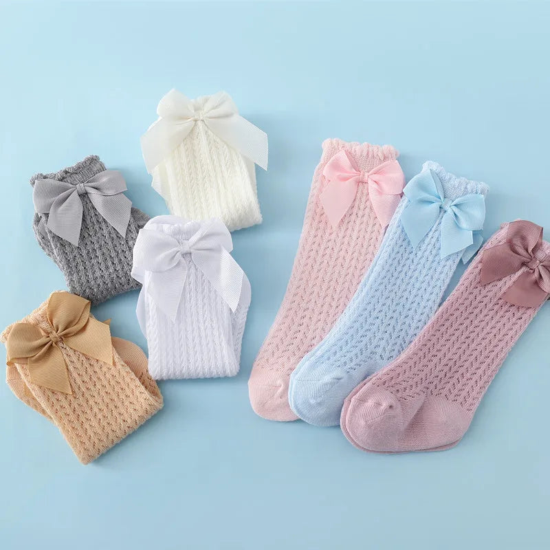 lawadka Baby Girl Socks Toddler Baby Bow Cotton Summer Mesh Baby Knee Socks Newborn Infant Non-slip Long Baby Boys Socks 0-2T Leedoar