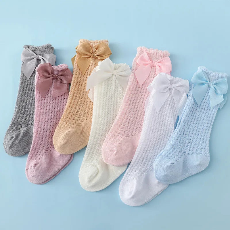 lawadka Baby Girl Socks Toddler Baby Bow Cotton Summer Mesh Baby Knee Socks Newborn Infant Non-slip Long Baby Boys Socks 0-2T Leedoar