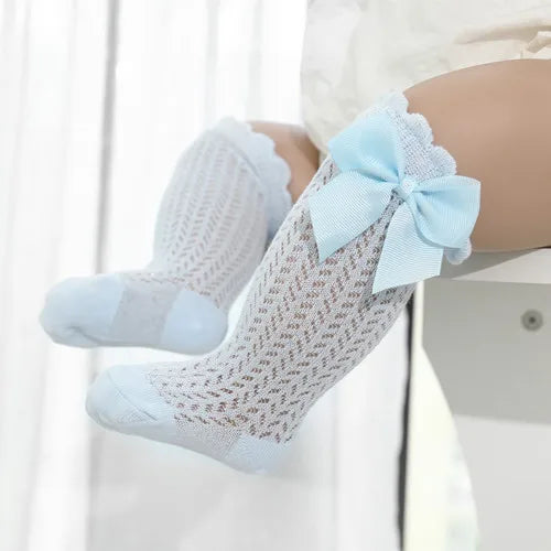 lawadka Baby Girl Socks Toddler Baby Bow Cotton Summer Mesh Baby Knee Socks Newborn Infant Non-slip Long Baby Boys Socks 0-2T Leedoar