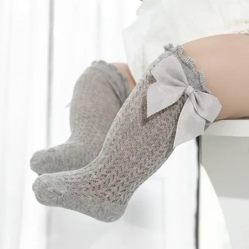 lawadka Baby Girl Socks Toddler Baby Bow Cotton Summer Mesh Baby Knee Socks Newborn Infant Non-slip Long Baby Boys Socks 0-2T Leedoar