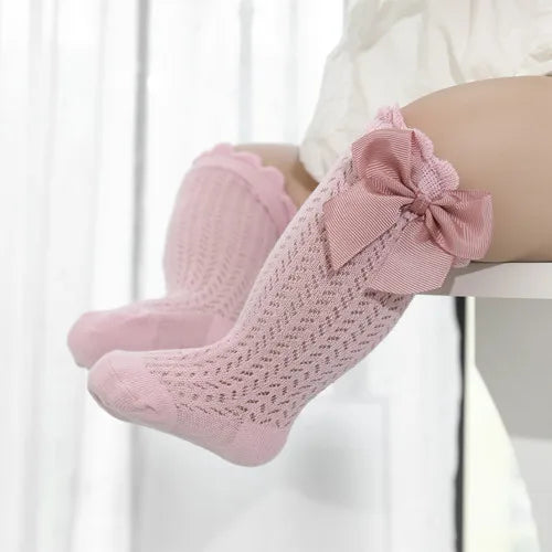 lawadka Baby Girl Socks Toddler Baby Bow Cotton Summer Mesh Baby Knee Socks Newborn Infant Non-slip Long Baby Boys Socks 0-2T Leedoar