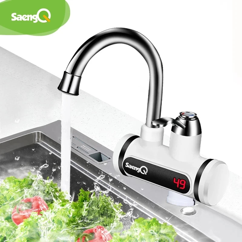 saengQ Electric Water Heater 220V Kitchen Faucet Tankless Instant Heating Water Tap Flowing Heated Mixer Digital Display Leedoar